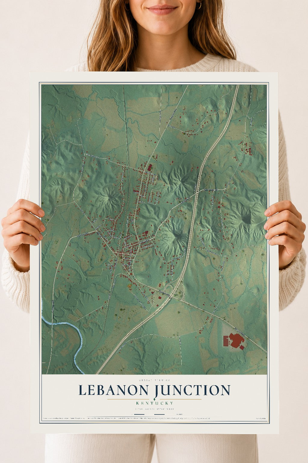 Map of Lebanon Junction, Kentucky, 18 x 24 inch unframed archival matte print