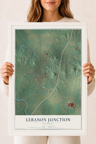 Map of Lebanon Junction, Kentucky, 18 x 24 inch print in a white wood frame