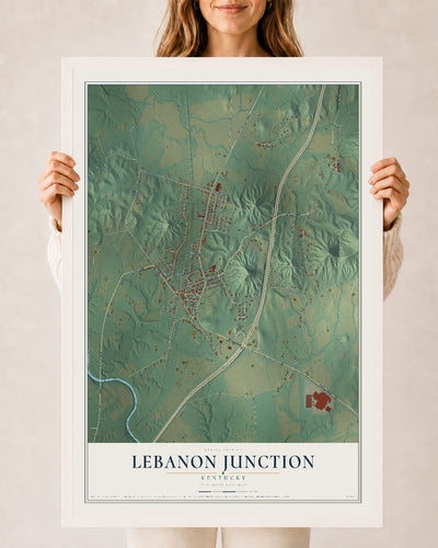 Map of Lebanon Junction, Kentucky, 24 x 36 inch print in a white wood frame
