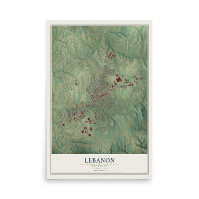 Map of Lebanon, Kentucky, 12 x 18 inch unframed archival matte print