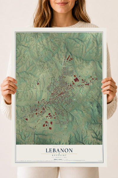 Map of Lebanon, Kentucky, 18 x 24 inch unframed archival matte print