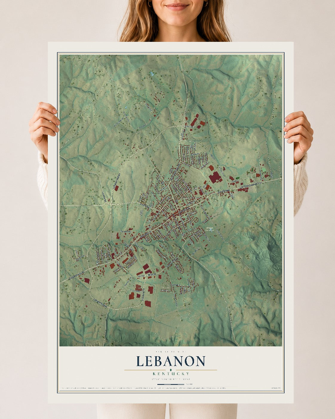 Map of Lebanon, Kentucky, 24 x 36 inch unframed archival matte print