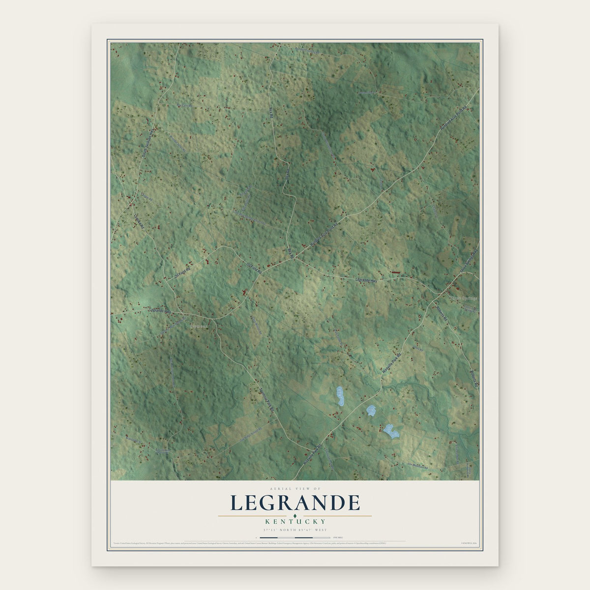LeGrande, Kentucky map print, the full design