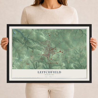 Map of Leitchfield, Kentucky, 12 x 18 inch print in a black wood frame