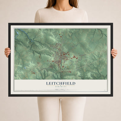 Map of Leitchfield, Kentucky, 24 x 36 inch print in a black wood frame