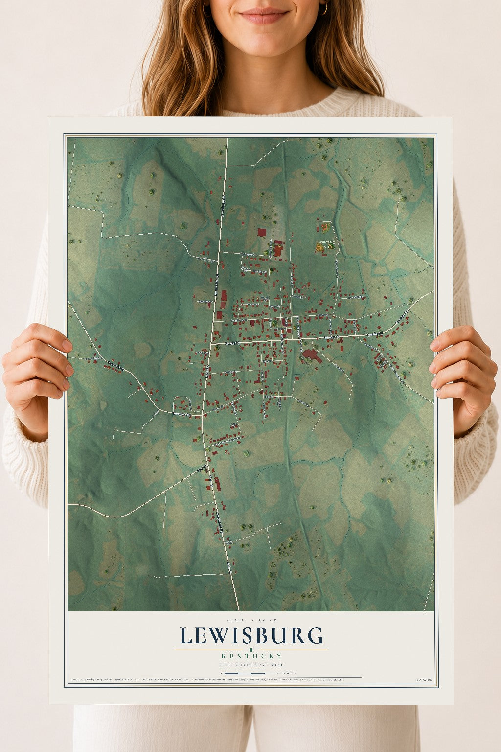 Map of Lewisburg, Kentucky, 18 x 24 inch unframed archival matte print