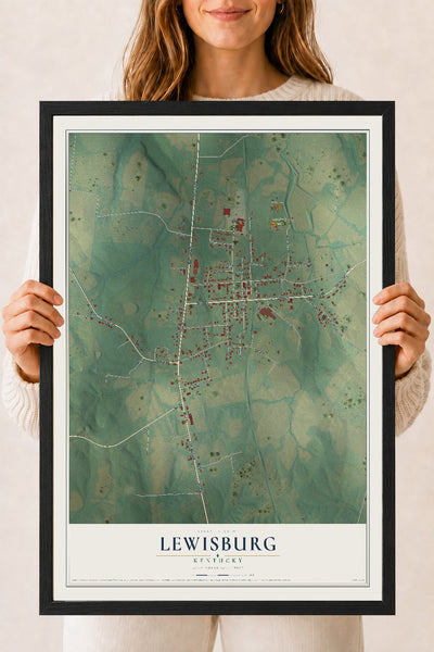 Map of Lewisburg, Kentucky, 18 x 24 inch print in a black wood frame