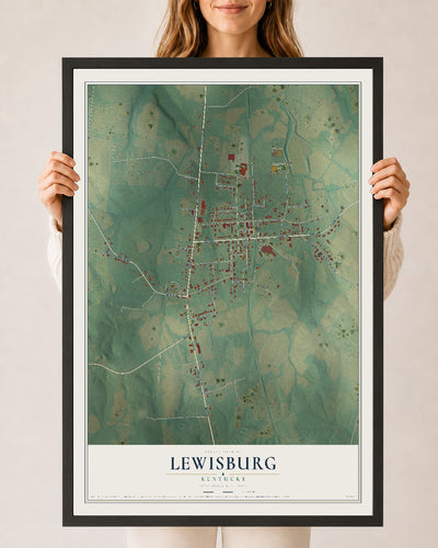 Map of Lewisburg, Kentucky, 24 x 36 inch print in a black wood frame