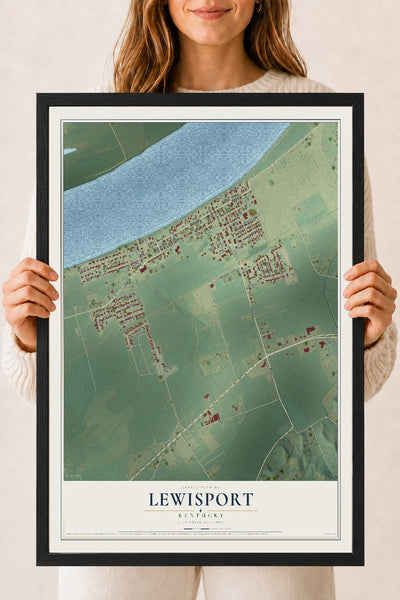 Map of Lewisport, Kentucky, 18 x 24 inch print in a black wood frame