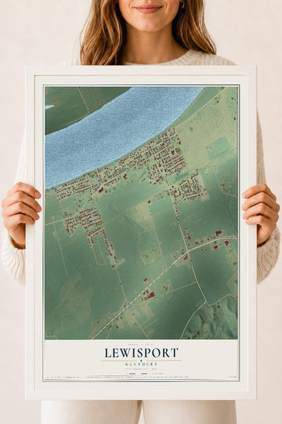 Map of Lewisport, Kentucky, 18 x 24 inch print in a white wood frame