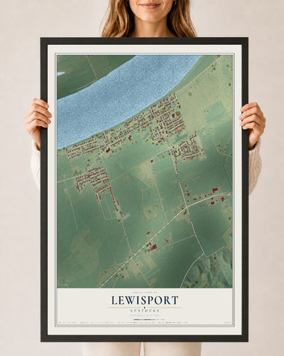 Map of Lewisport, Kentucky, 24 x 36 inch print in a black wood frame