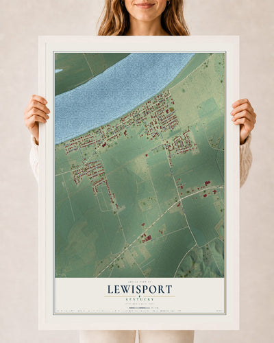 Map of Lewisport, Kentucky, 24 x 36 inch print in a white wood frame