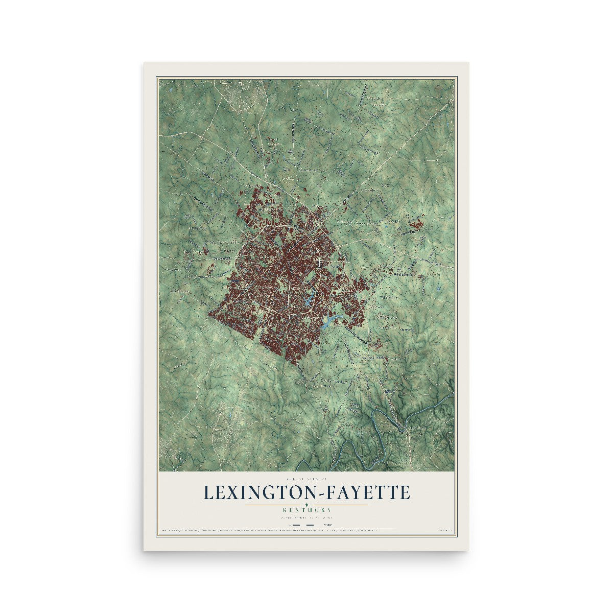 Map of Lexington-Fayette, Kentucky, 12 x 18 inch unframed archival matte print