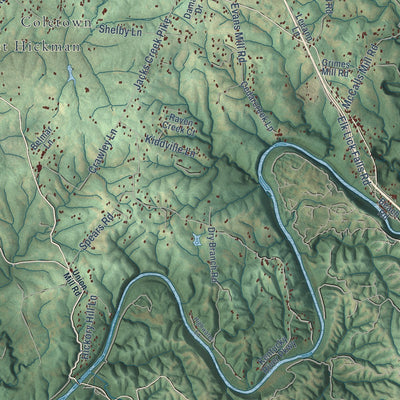 Second close-up of the map of Lexington-Fayette, Kentucky print showing more streets and buildings