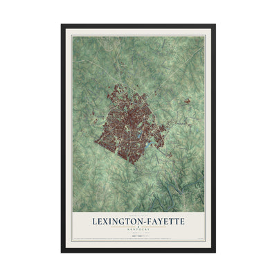 Map of Lexington-Fayette, Kentucky, 12 x 18 inch print in a black wood frame