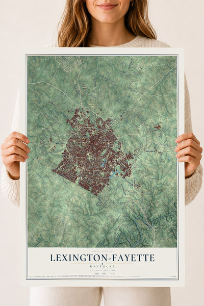Map of Lexington-Fayette, Kentucky, 18 x 24 inch unframed archival matte print