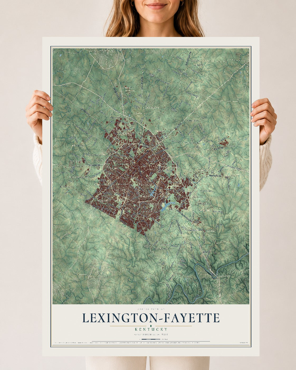 Map of Lexington-Fayette, Kentucky, 24 x 36 inch unframed archival matte print