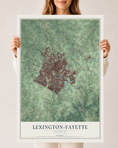 Map of Lexington-Fayette, Kentucky, 24 x 36 inch unframed archival matte print
