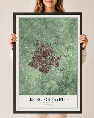 Map of Lexington-Fayette, Kentucky, 24 x 36 inch print in a black wood frame