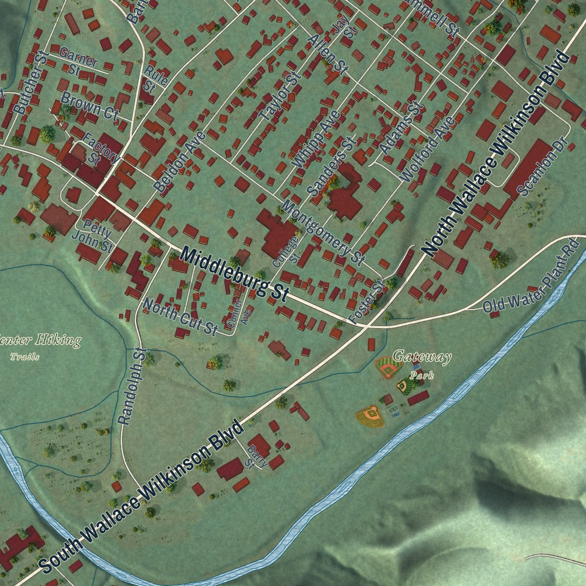 Close-up of the map of Liberty, Kentucky print showing street and building detail