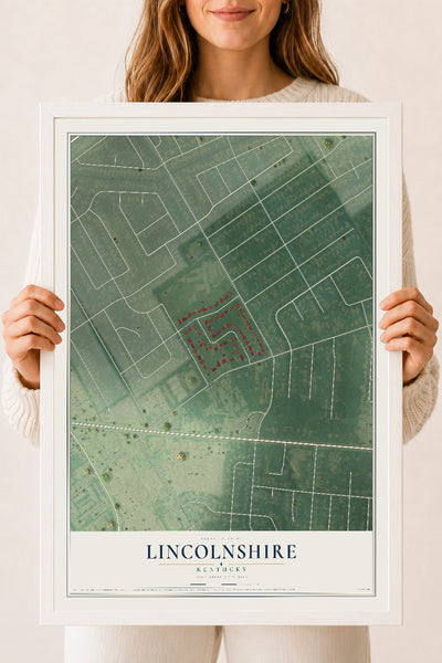 Map of Lincolnshire, Kentucky, 18 x 24 inch print in a white wood frame