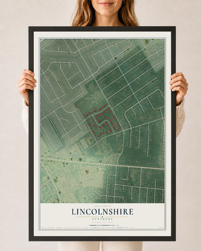 Map of Lincolnshire, Kentucky, 24 x 36 inch print in a black wood frame