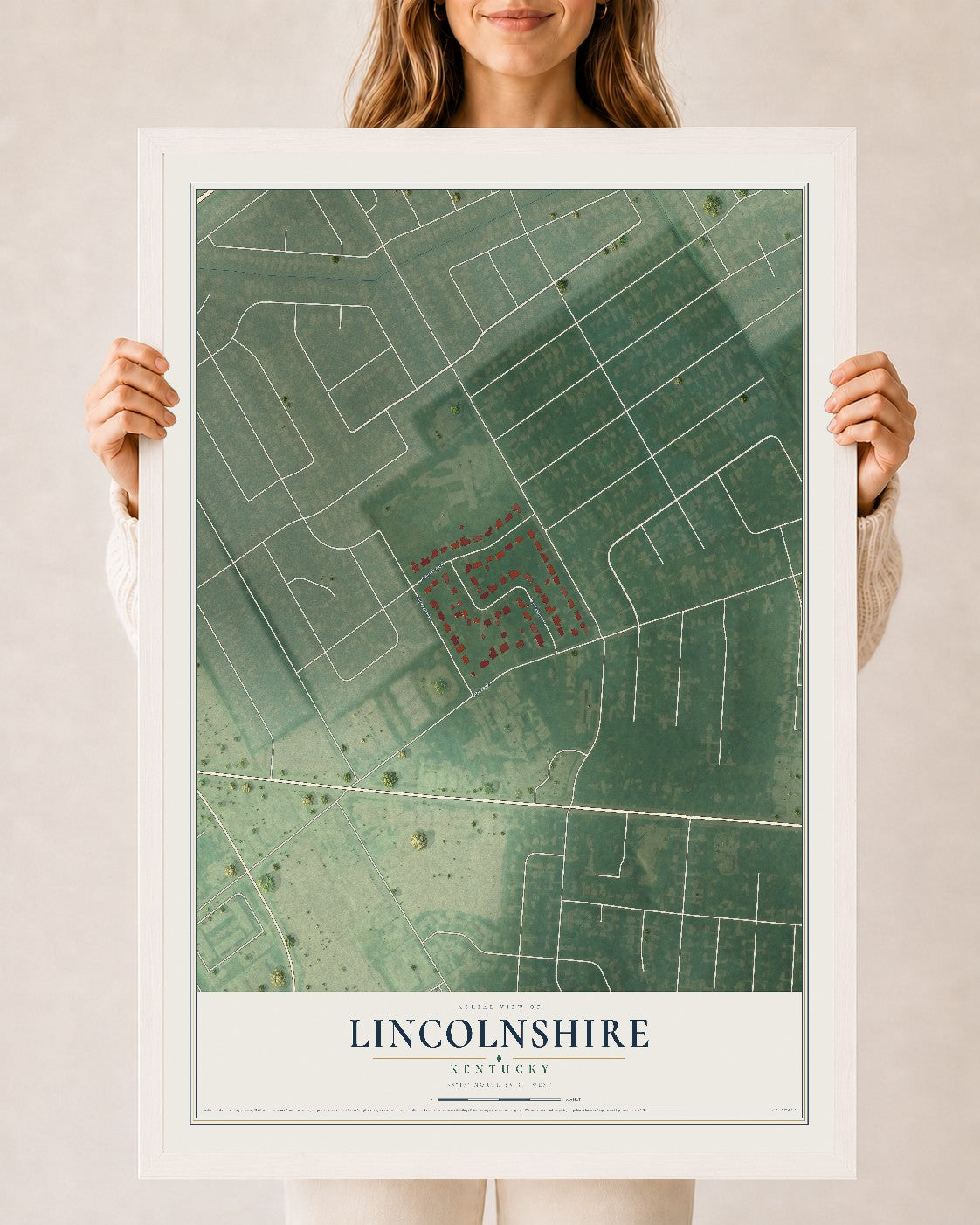 Map of Lincolnshire, Kentucky, 24 x 36 inch print in a white wood frame
