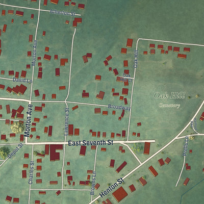 Second close-up of the map of Livermore, Kentucky print showing more streets and buildings