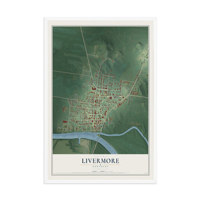 Map of Livermore, Kentucky, 12 x 18 inch print in a white wood frame
