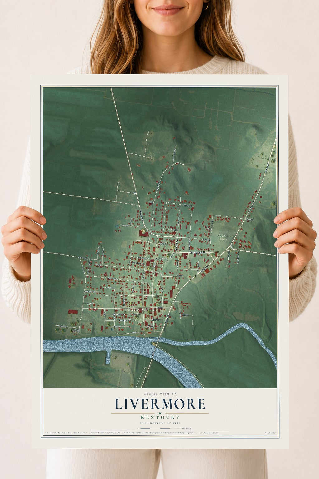 Map of Livermore, Kentucky, 18 x 24 inch unframed archival matte print