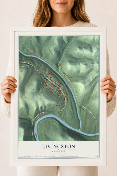 Map of Livingston, Kentucky, 18 x 24 inch print in a white wood frame