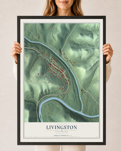 Map of Livingston, Kentucky, 24 x 36 inch print in a black wood frame