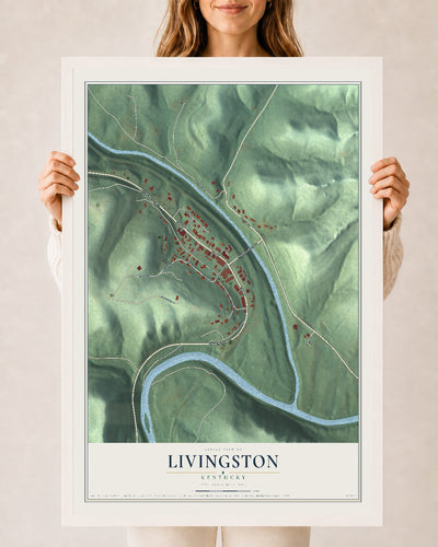 Map of Livingston, Kentucky, 24 x 36 inch print in a white wood frame