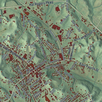 Close-up of the map of London, Kentucky print showing street and building detail