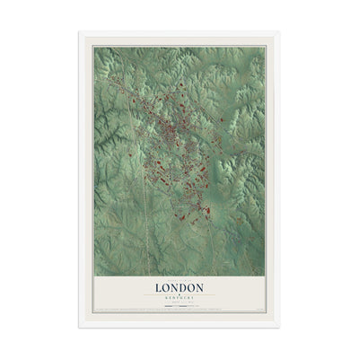 Map of London, Kentucky, 12 x 18 inch print in a white wood frame