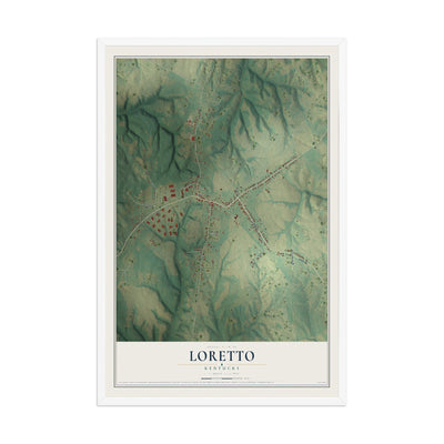 Map of Loretto, Kentucky, 12 x 18 inch print in a white wood frame