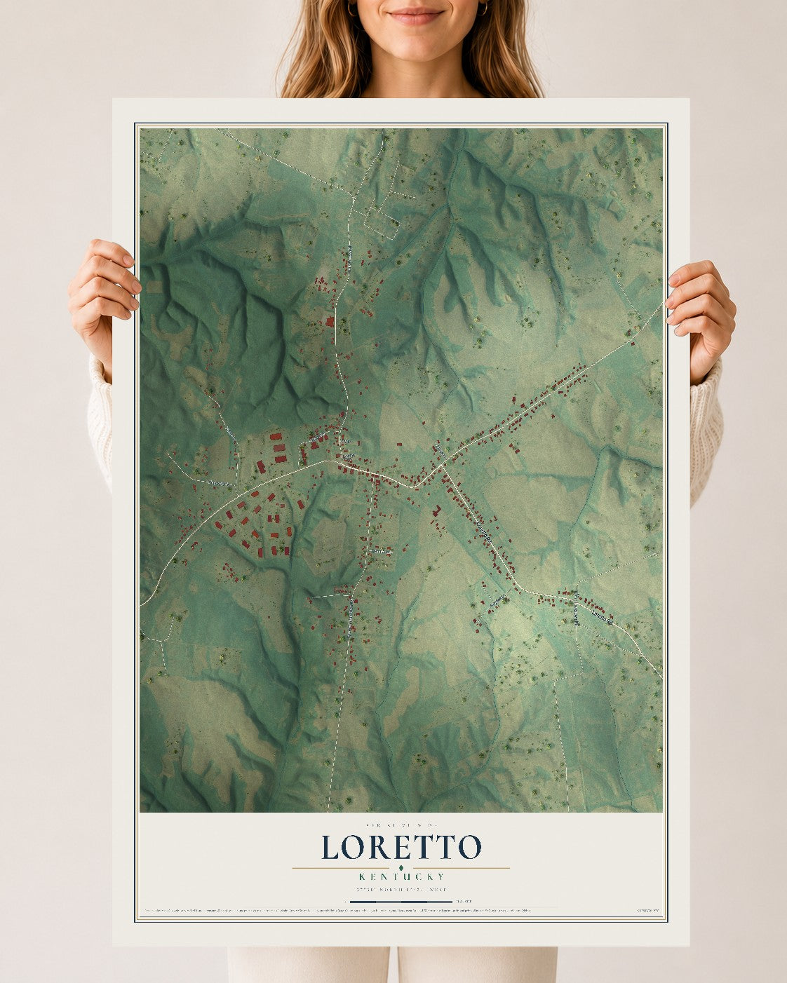 Map of Loretto, Kentucky, 24 x 36 inch unframed archival matte print