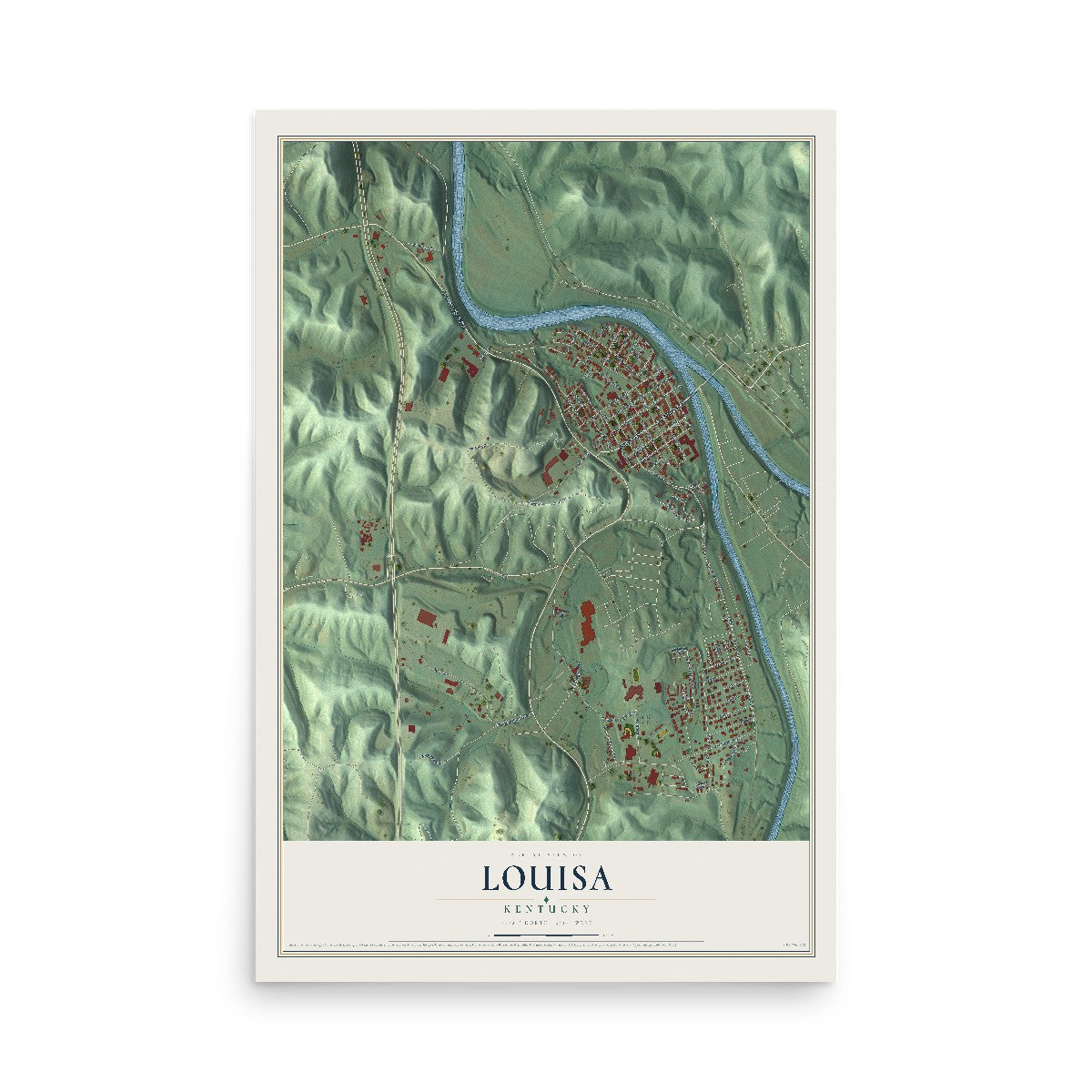 Map of Louisa, Kentucky, 12 x 18 inch unframed archival matte print