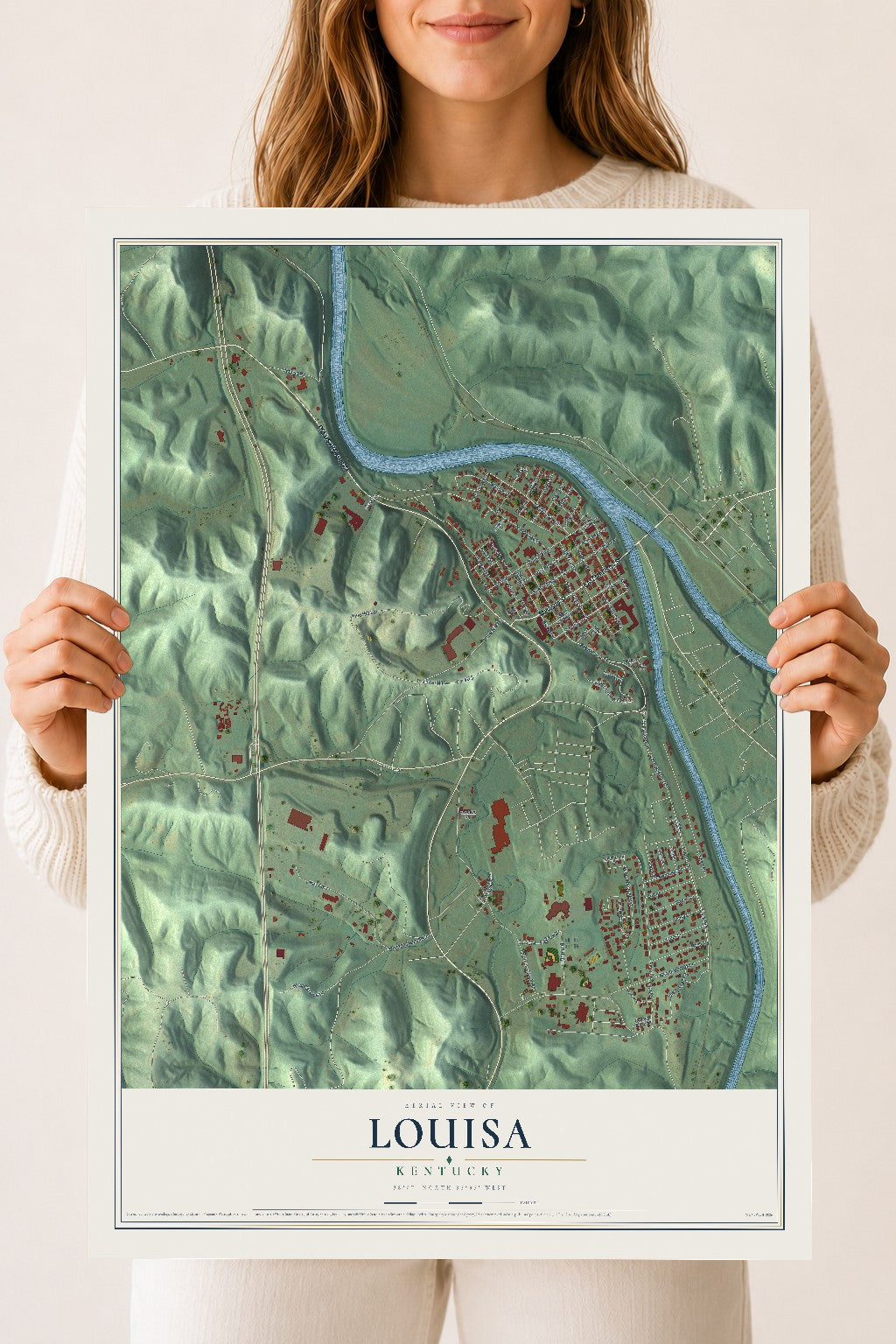Map of Louisa, Kentucky, 18 x 24 inch unframed archival matte print