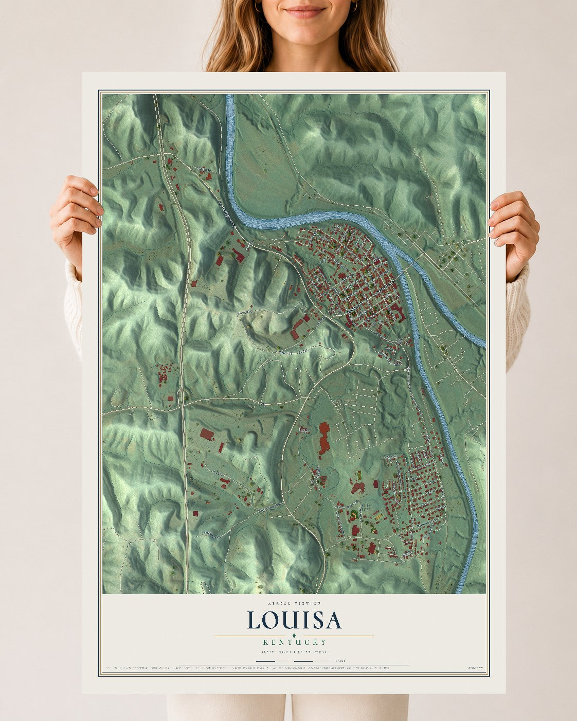 Map of Louisa, Kentucky, 24 x 36 inch unframed archival matte print