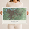 Map of Louisville, Kentucky, 12 x 18 inch unframed archival matte print