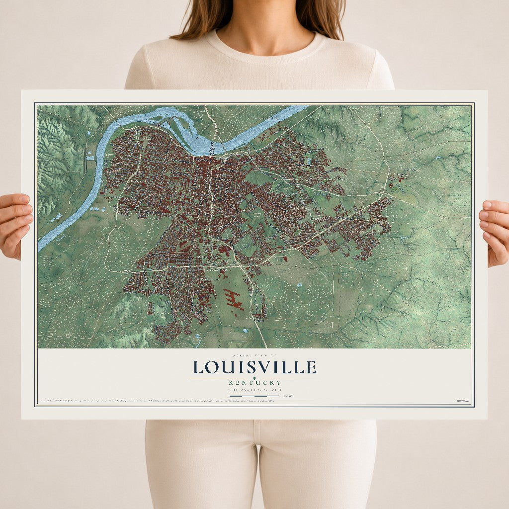 Map of Louisville, Kentucky, 18 x 24 inch unframed archival matte print