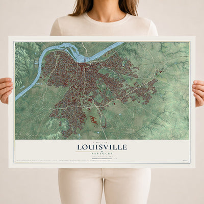 Map of Louisville, Kentucky, 18 x 24 inch unframed archival matte print