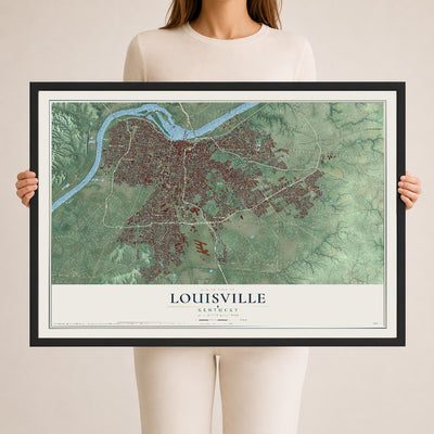 Map of Louisville, Kentucky, 24 x 36 inch print in a black wood frame