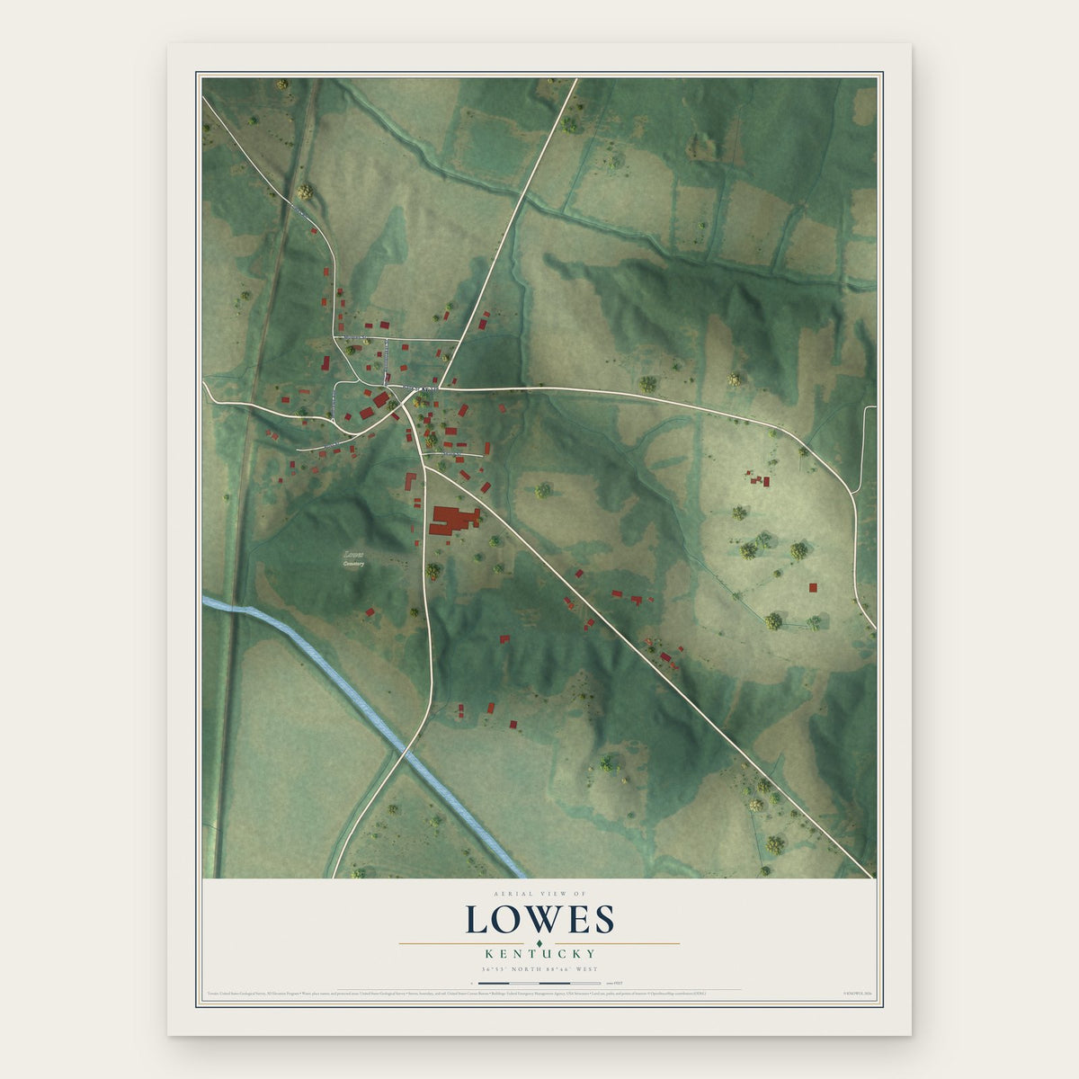 Lowes, Kentucky map print, the full design