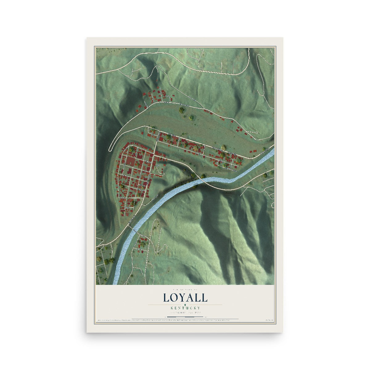 Map of Loyall, Kentucky, 12 x 18 inch unframed archival matte print