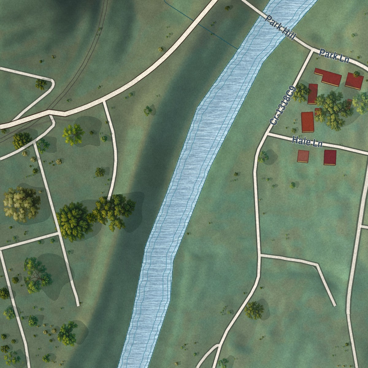 Second close-up of the map of Loyall, Kentucky print showing more streets and buildings