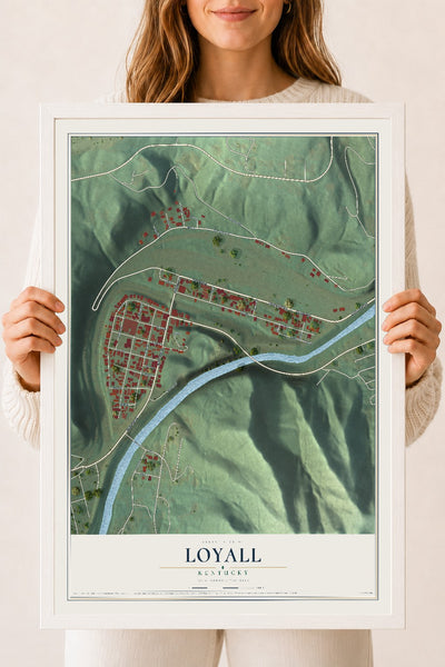 Map of Loyall, Kentucky, 18 x 24 inch print in a white wood frame