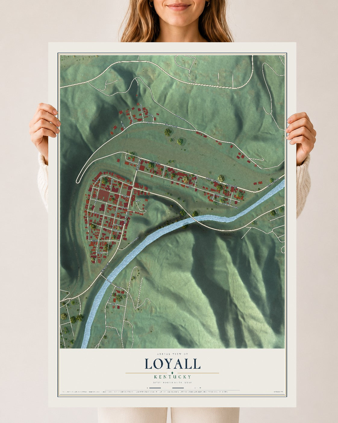 Map of Loyall, Kentucky, 24 x 36 inch unframed archival matte print