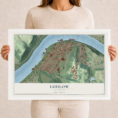 Map of Ludlow, Kentucky, 12 x 18 inch print in a white wood frame